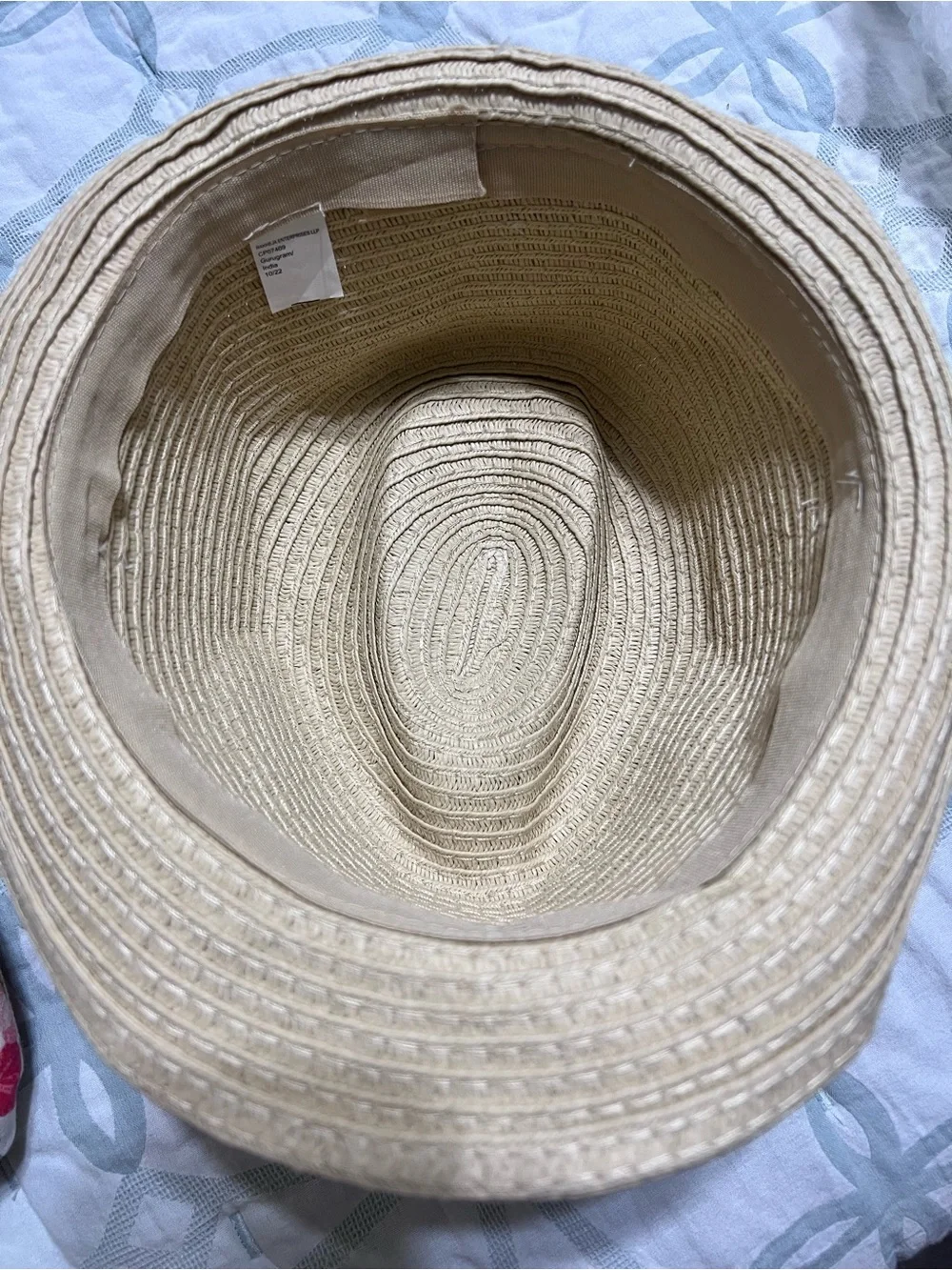 Kids Straw Fedora Hat with Blue & Yellow Band in EUC